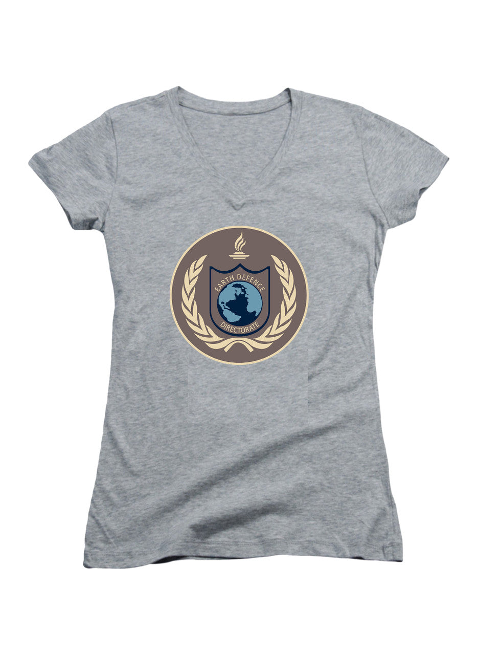 Gray Earth Defense Directorate Juniors V-Neck T-Shirt