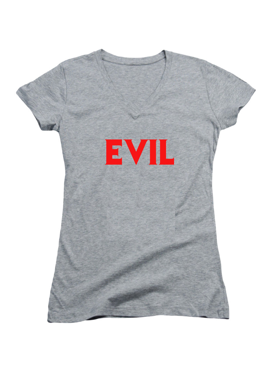 Gray Evil Juniors V-Neck T-Shirt