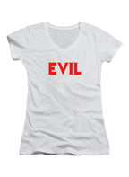 White Evil Juniors V-Neck T-Shirt