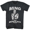 Black heather Flash Gordon t-shirt featuring Flash Gordon Merciless Ming design