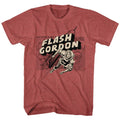 Red heather Flash Gordon t-shirt featuring Flash Gordon Map Rocket Flash design