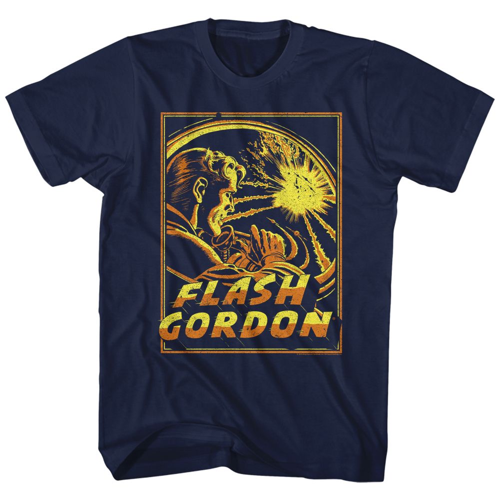 Navy Flash Gordon t-shirt featuring Flash Gordon Space Explosion design