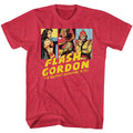 Red heather Flash Gordon t-shirt featuring Flash Gordon Group Shot design