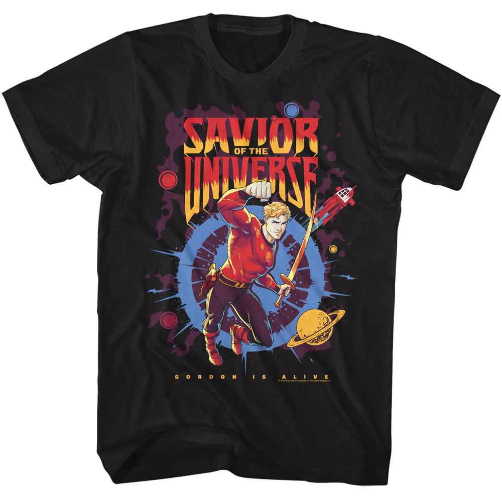 Black Flash Gordon t-shirt featuring Flash Gordon Saviour Of The Universe design