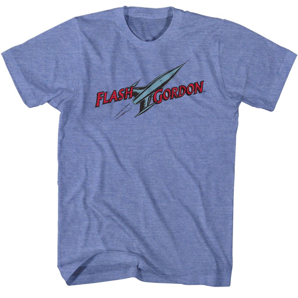 Light blue heather Flash Gordon t-shirt featuring Flash Gordon Comic Logo design
