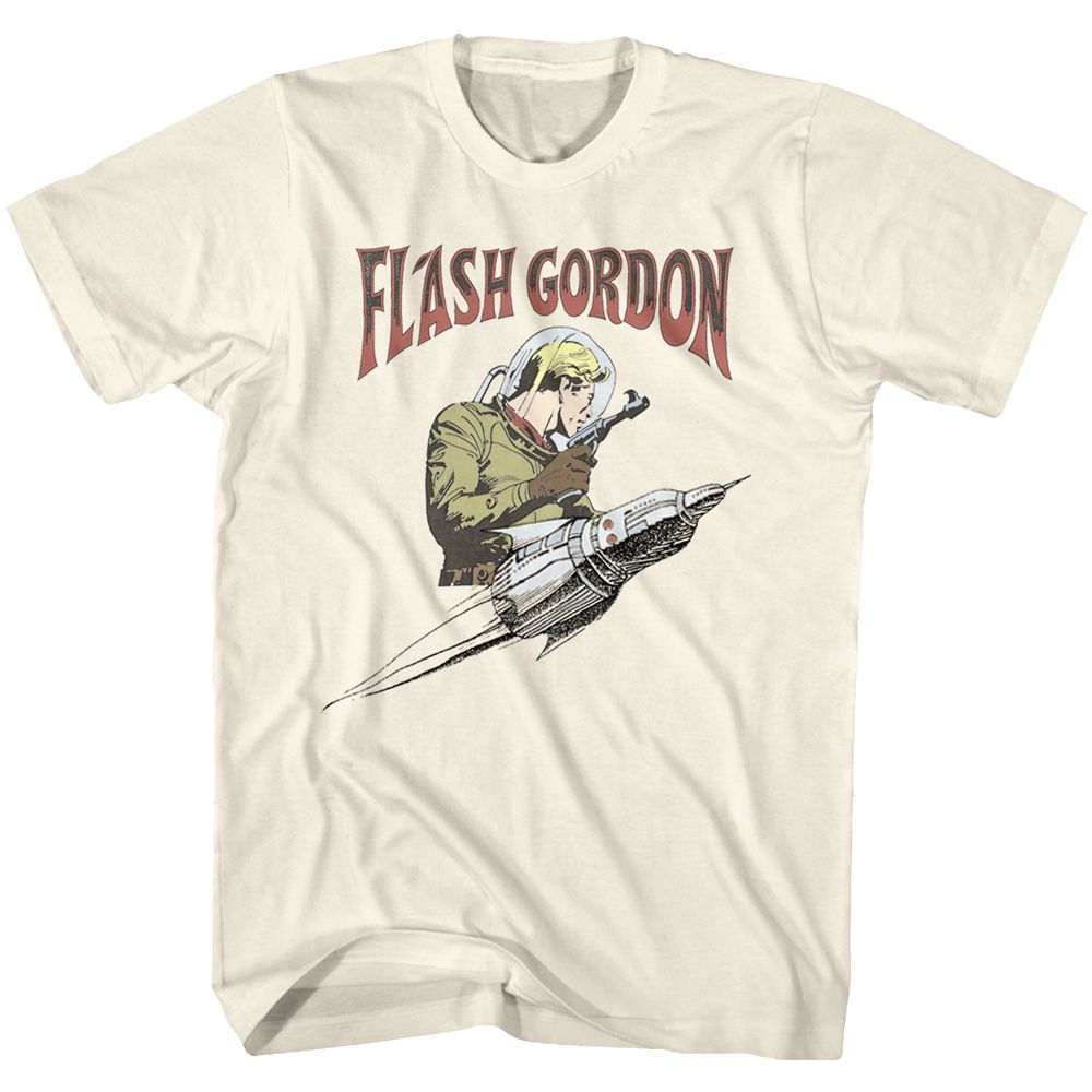 Natural Flash Gordon t-shirt featuring Flash Gordon Flash Rocket design