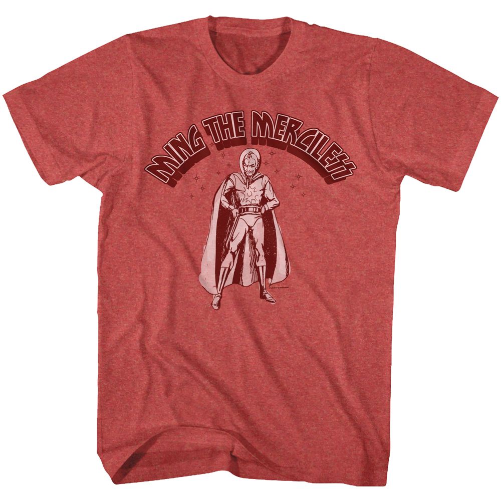 Red heather Flash Gordon t-shirt featuring Flash Gordon Mingin design