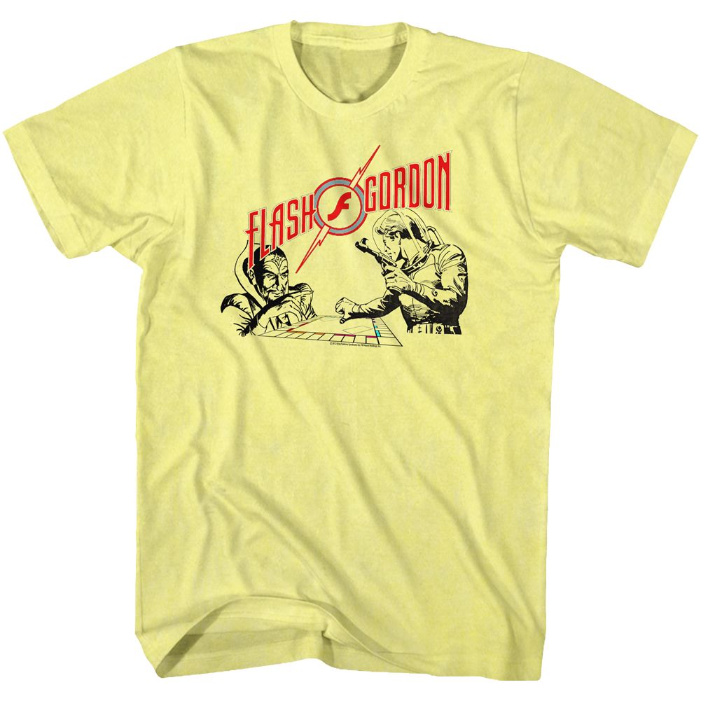Yellow heather Flash Gordon t-shirt featuring Flash Gordon Monopoly Pawnage design