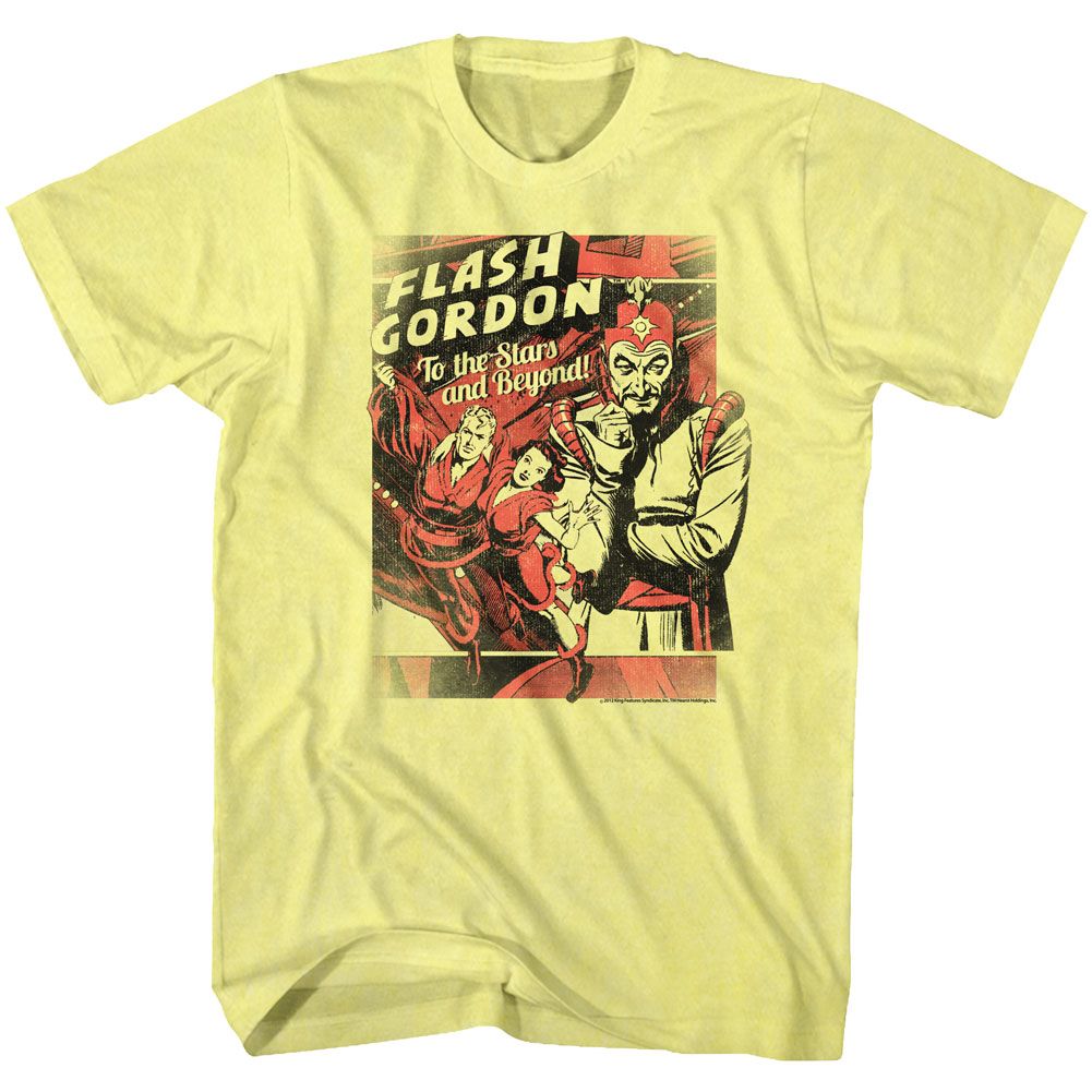 Yellow heather Flash Gordon t-shirt featuring Flash Gordon To The Stars design