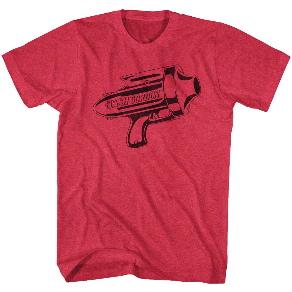 Red heather Flash Gordon t-shirt featuring Flash Gordon Ray Gun design