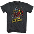 Black heather Flash Gordon t-shirt featuring Flash Gordon Greatest Adventure design