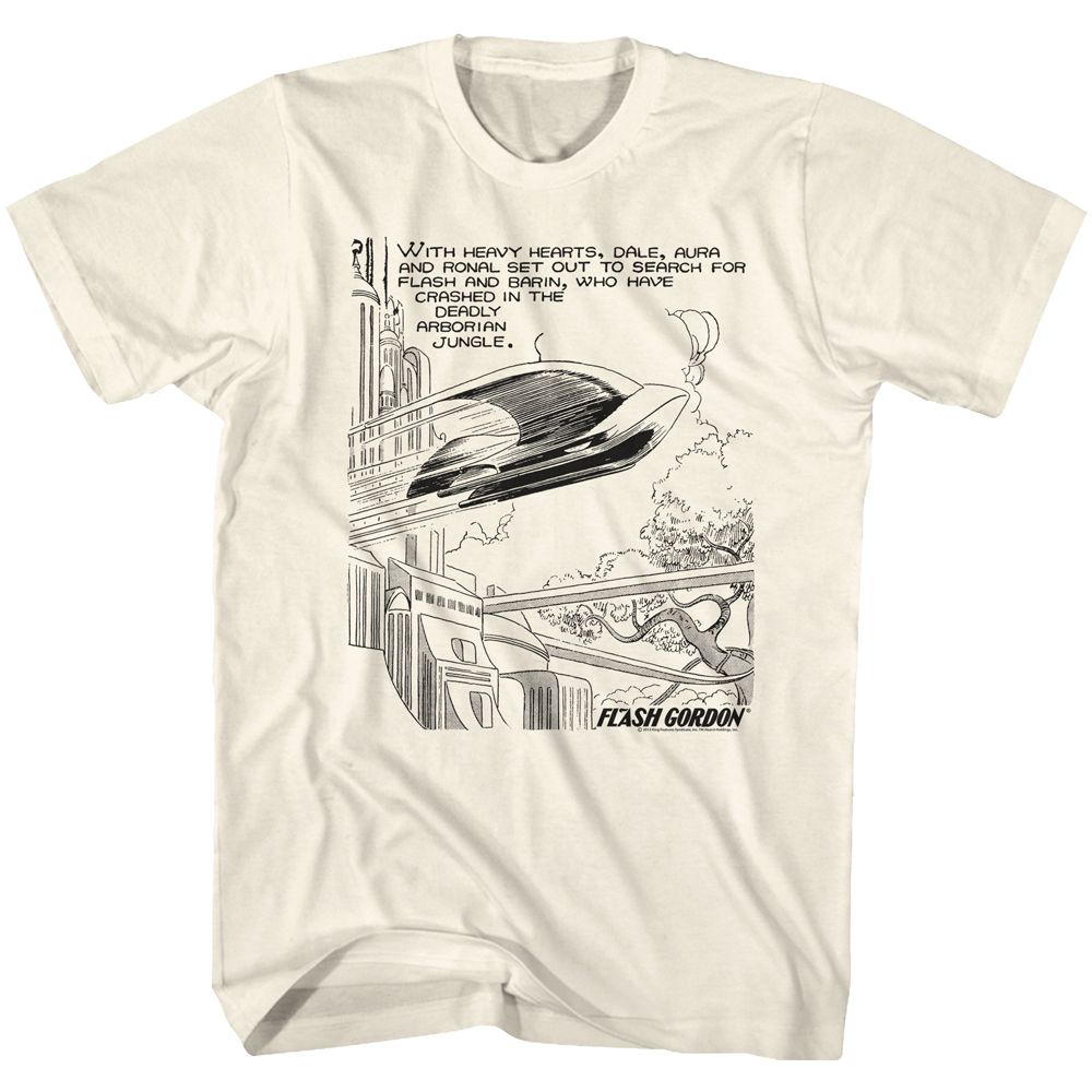 Natural Flash Gordon t-shirt featuring Flash Gordon Heavy Hearts design