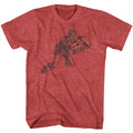 Red heather Flash Gordon t-shirt featuring Flash Gordon Zanng sound effect design