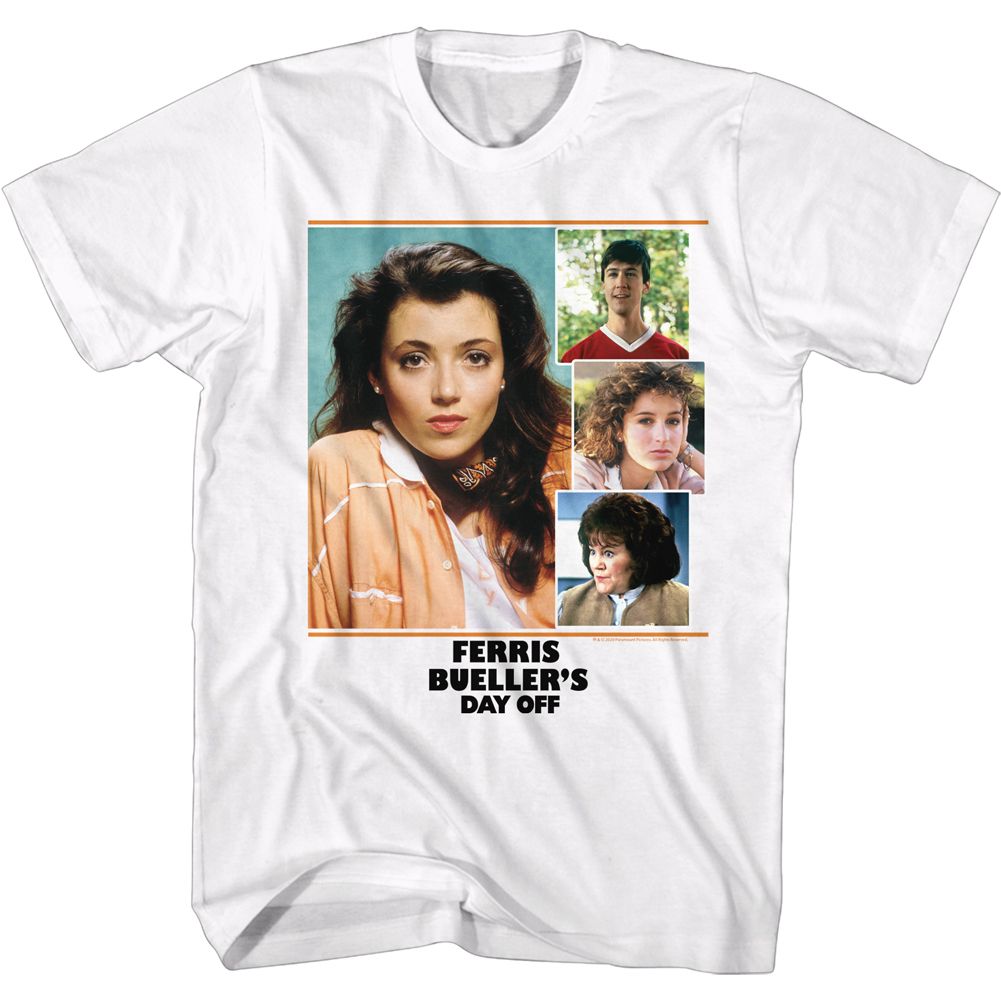 White Ferris Bueller's Day Off t-shirt featuring Ferris Buellers Day Off Sloane Collage design