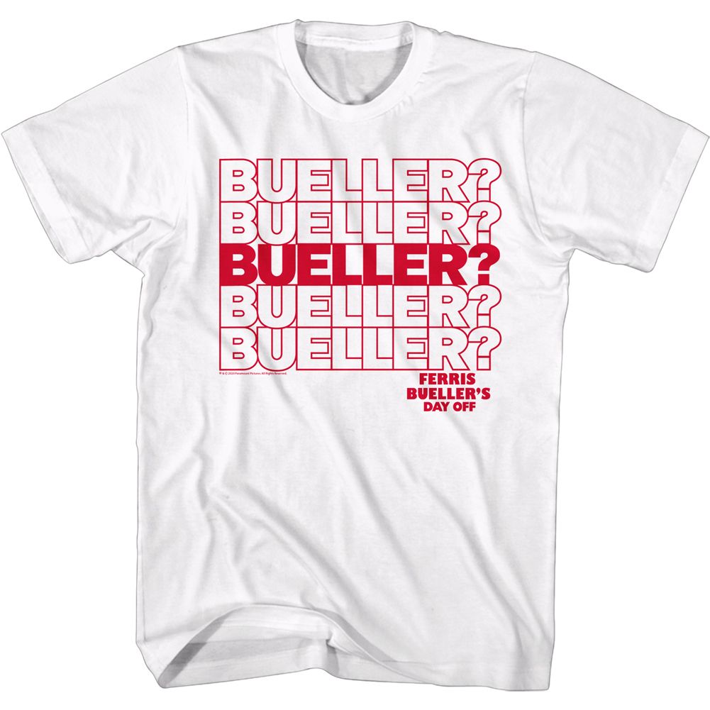 White Ferris Bueller's Day Off t-shirt featuring Ferris Buellers Day Off Bueller Bueller Bueller design