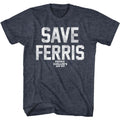 Navy heather Ferris Bueller's Day Off t-shirt featuring Ferris Buellers Day Off Save Ferris White Ink design