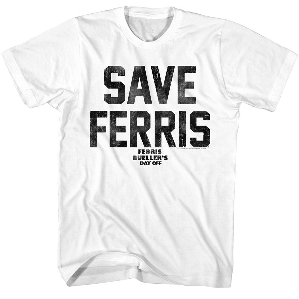 White Ferris Bueller's Day Off t-shirt featuring Ferris Buellers Day Off Save Ferris Again design