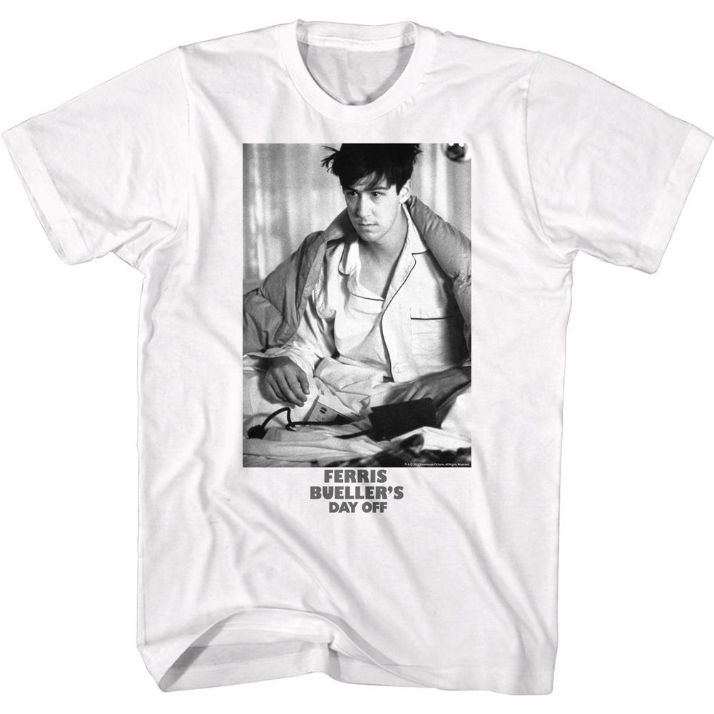 White Ferris Bueller's Day Off t-shirt featuring Ferris Buellers Day Off PJs design