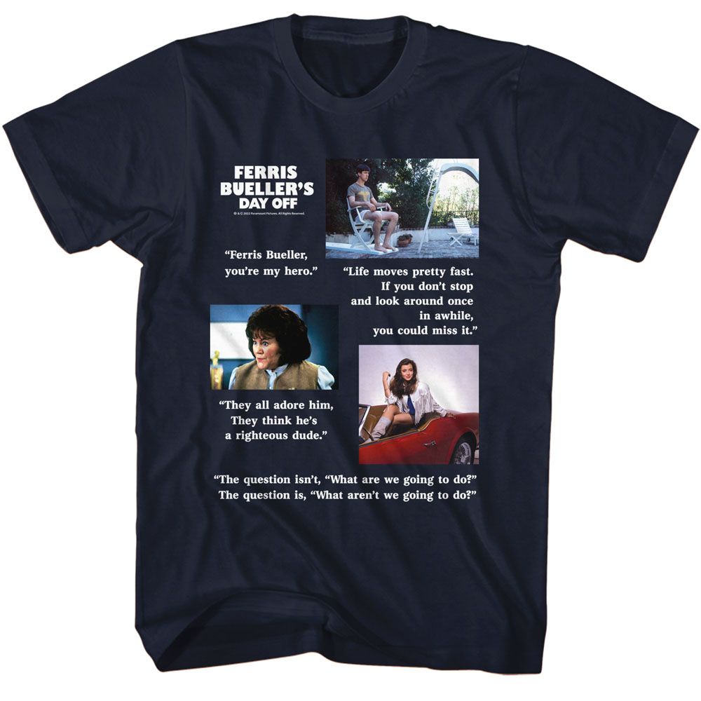 Navy Ferris Bueller's Day Off t-shirt featuring Ferris Buellers Day Off Quotes design