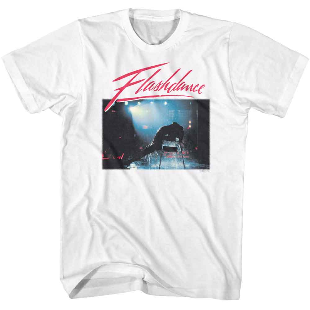 White Flashdance t-shirt featuring Flashdance Chair Scene design