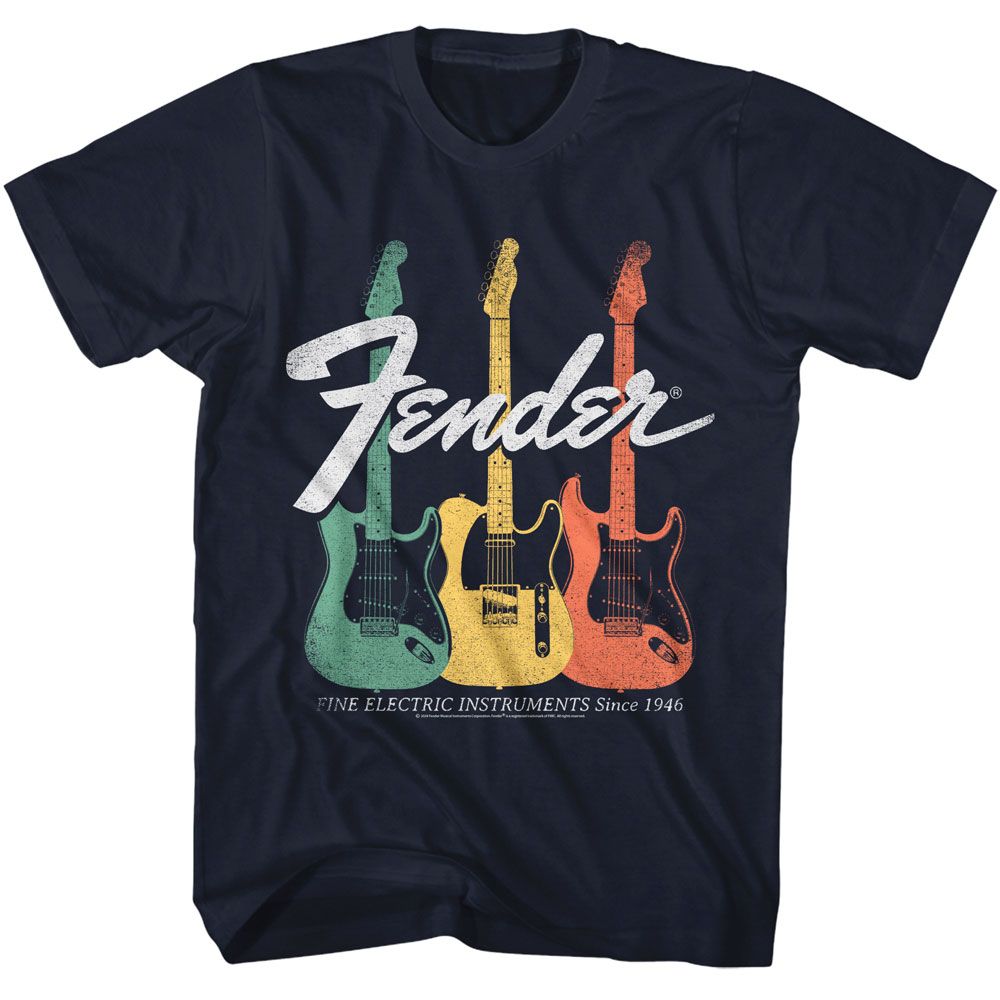 Navy Fender t-shirt featuring Fender Electric Instruments design