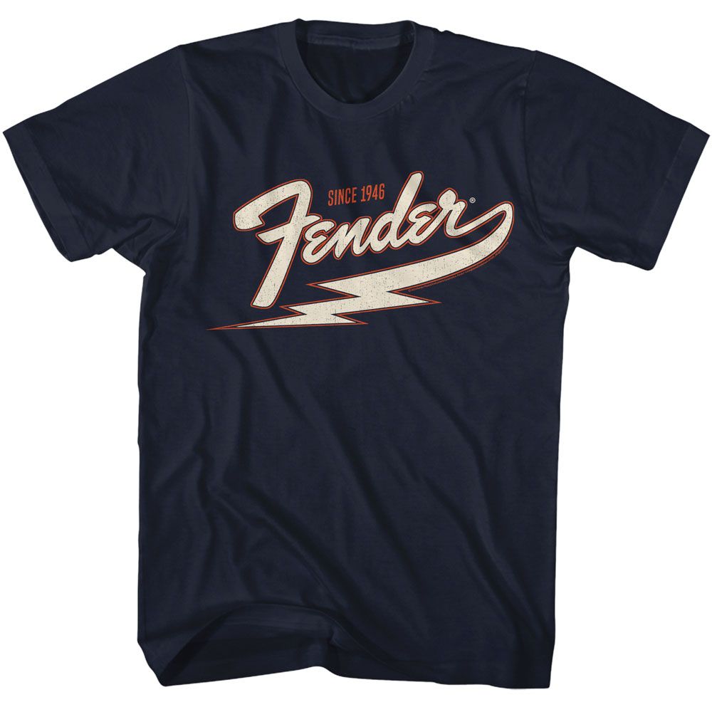 Navy Fender t-shirt featuring Fender Lightning Bolt design