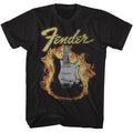 Black Fender t-shirt featuring Fender Flame Guitar design
