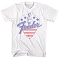 White Fender t-shirt featuring Fender America Guitar Pick design