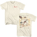 Natural Fender t-shirt featuring Fender 70s Record Poster front and back design