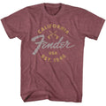 Vintage maroon heather Fender t-shirt featuring Fender California 1946 design