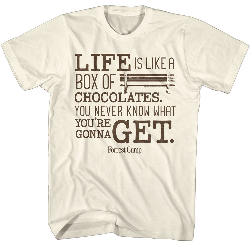 Natural Forrest Gump t-shirt featuring Forrest Gump Box Of Chocolates design