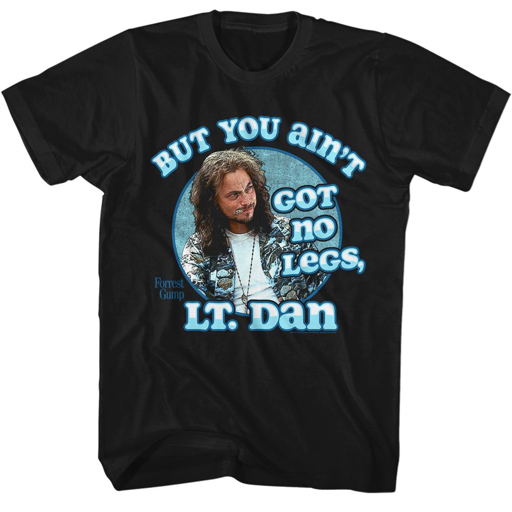 Black Forrest Gump t-shirt featuring Forrest Gump Got No Legs Lt Dan design