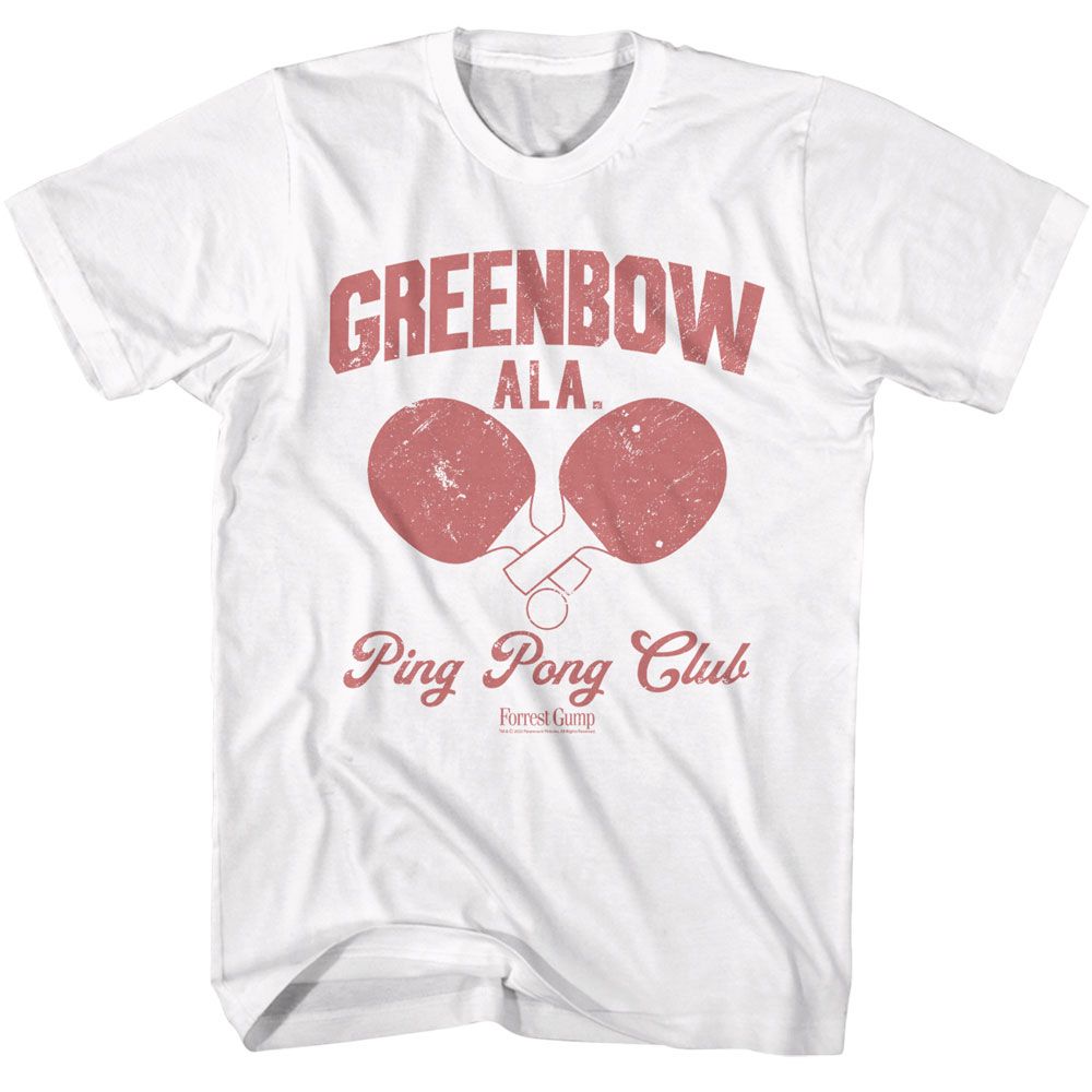 White Forrest Gump t-shirt featuring Forrest Gump Greenbow Ping Pong design
