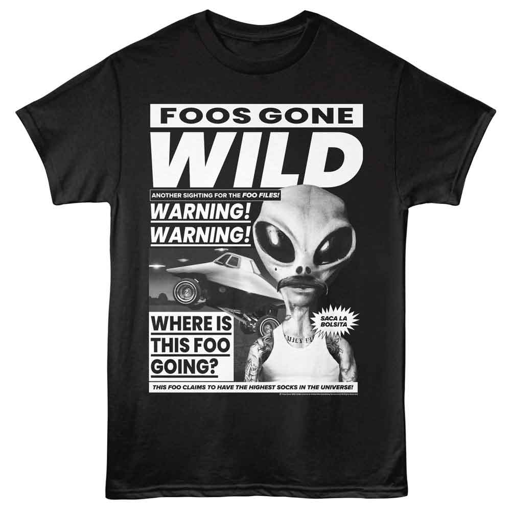 Black Foos Gone Wild t-shirt featuring Foos Gone Wild Newspaper design