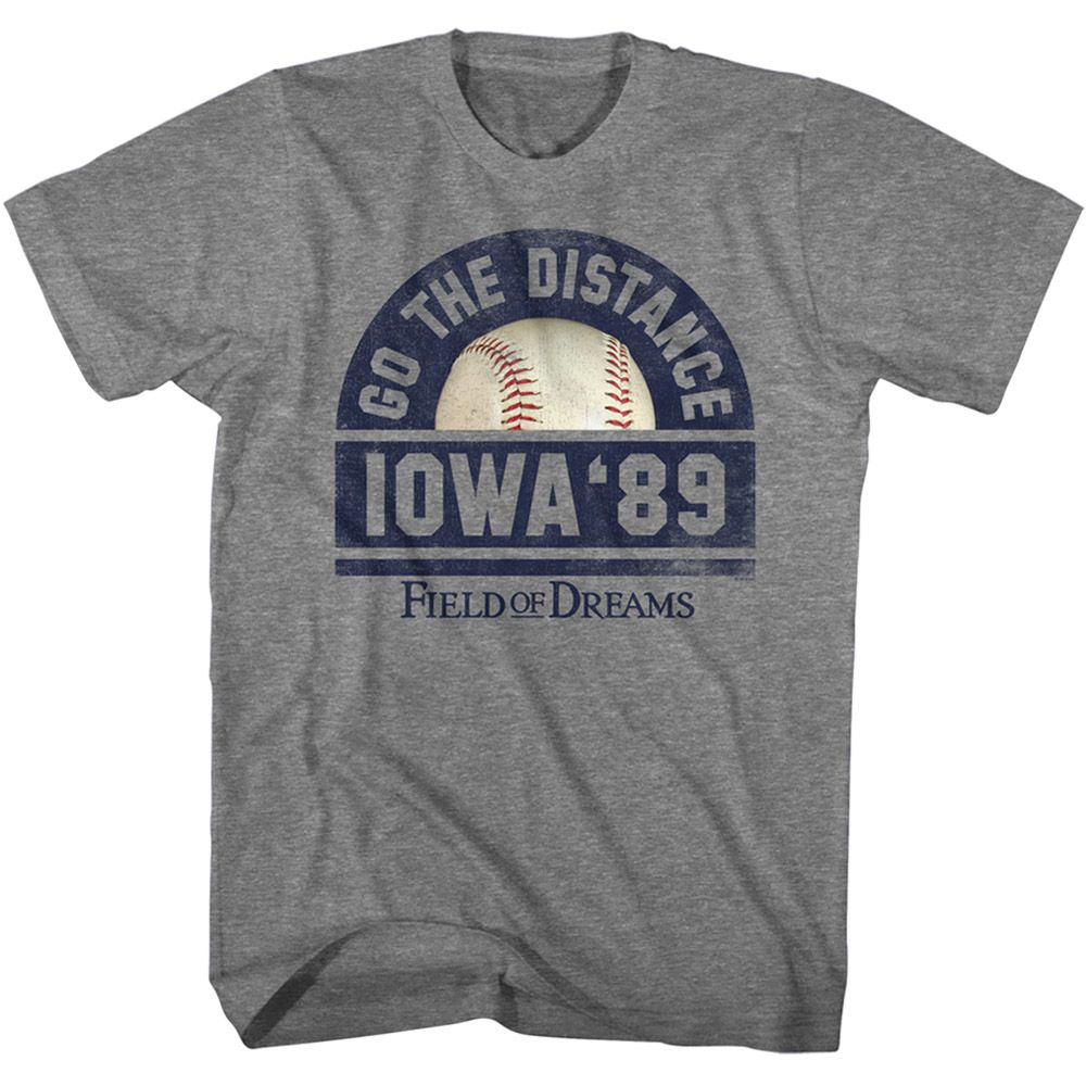 Graphite heather Field of Dreams t-shirt featuring Field of Dreams Go The Distance design