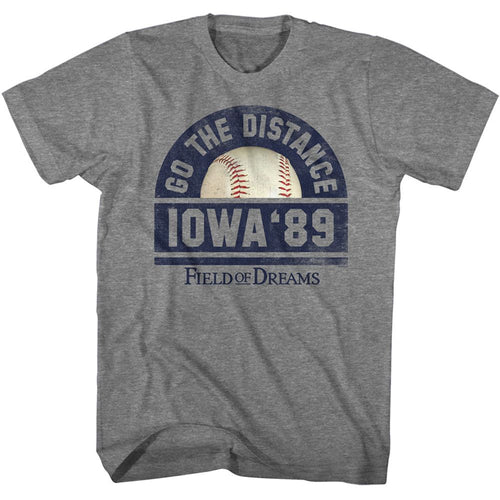 Graphite heather Field of Dreams t-shirt featuring Field of Dreams Go The Distance design
