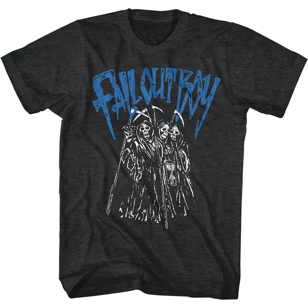 Black heather Fall Out Boy t-shirt featuring Fall Out Boy Grim Reapers design