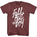Vintage maroon heather Fall Out Boy t-shirt featuring Fall Out Boy Handwritten Logo design
