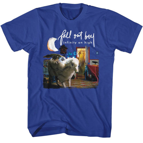 Royal blue Fall Out Boy t-shirt featuring Fall Out Boy Infinity On High 2007 album design