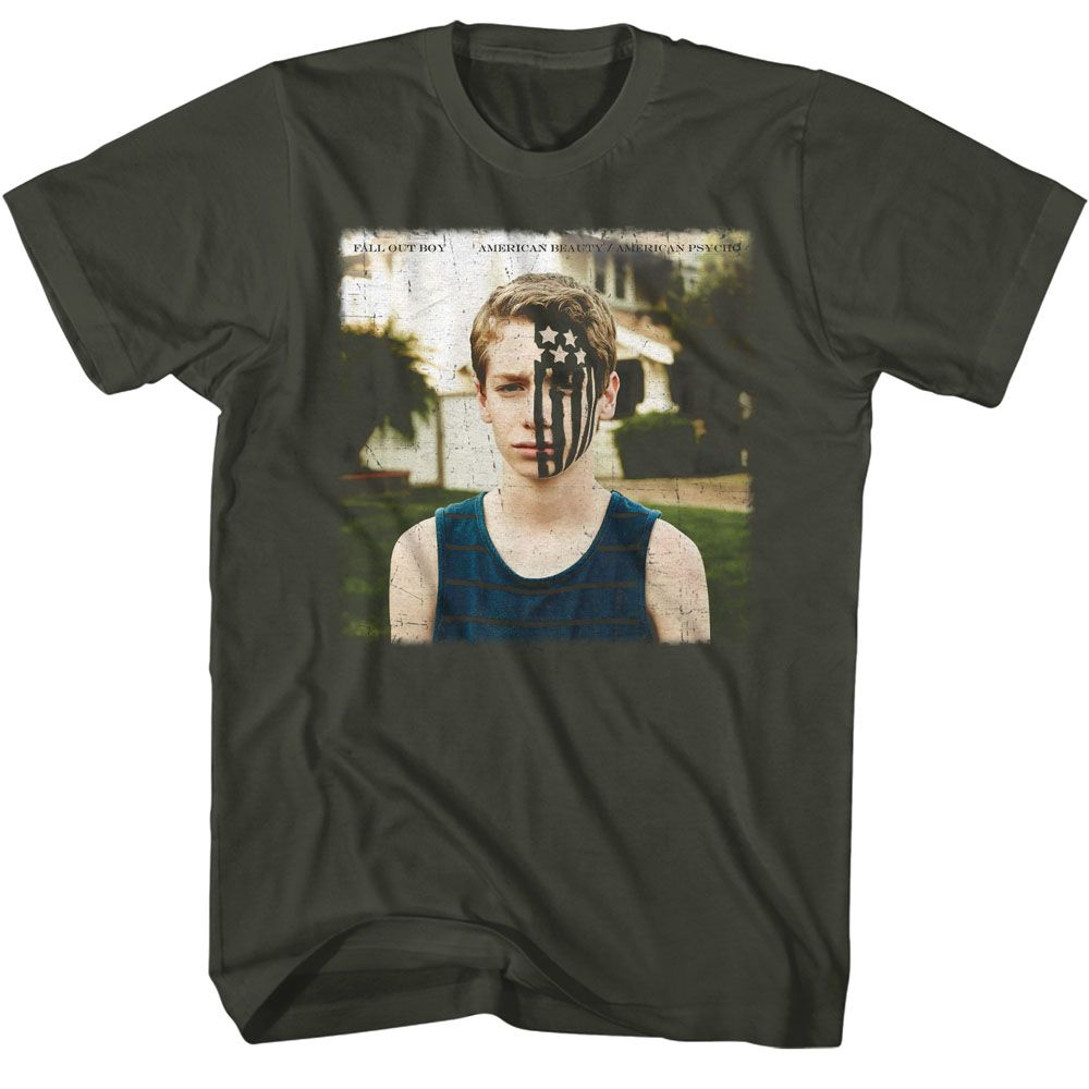 Smoke gray Fall Out Boy t-shirt featuring Fall Out Boy American Beauty American Psycho 2015 album design