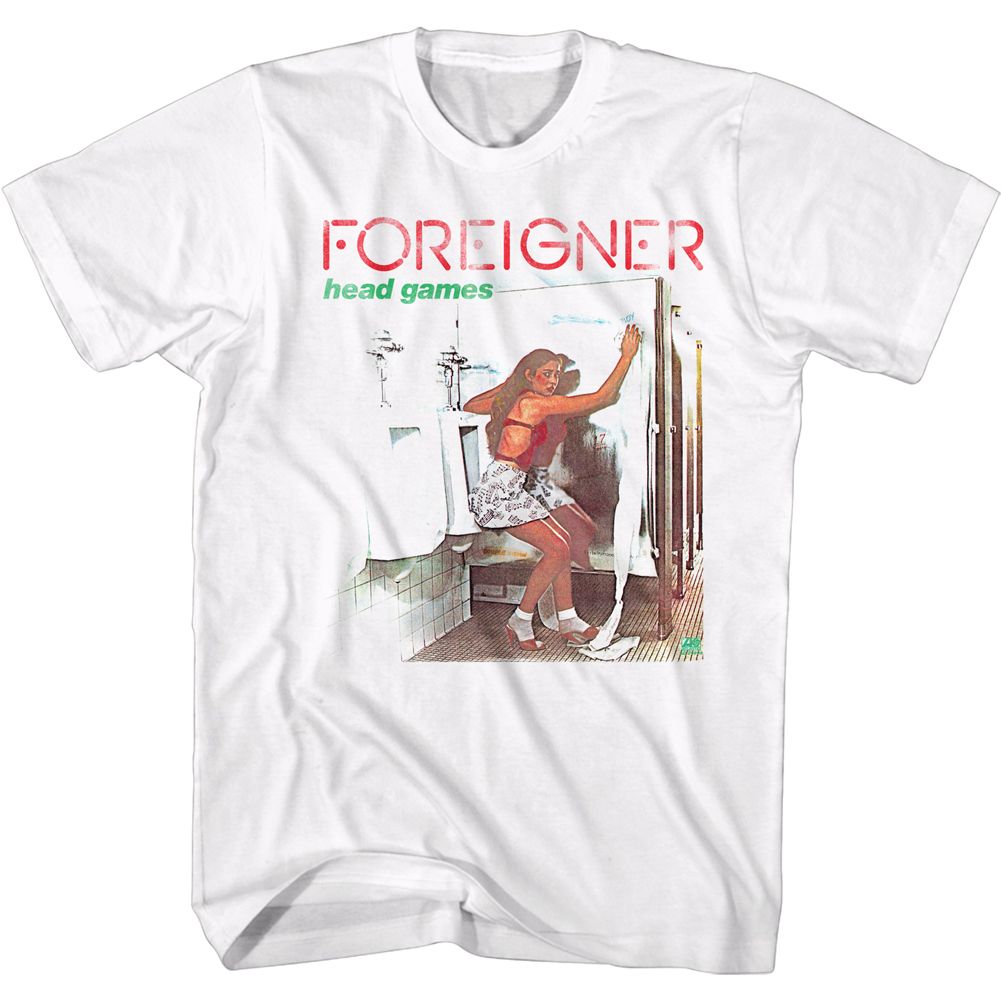 White Foreigner t-shirt featuring Foreigner Head Games 1979 album cover design