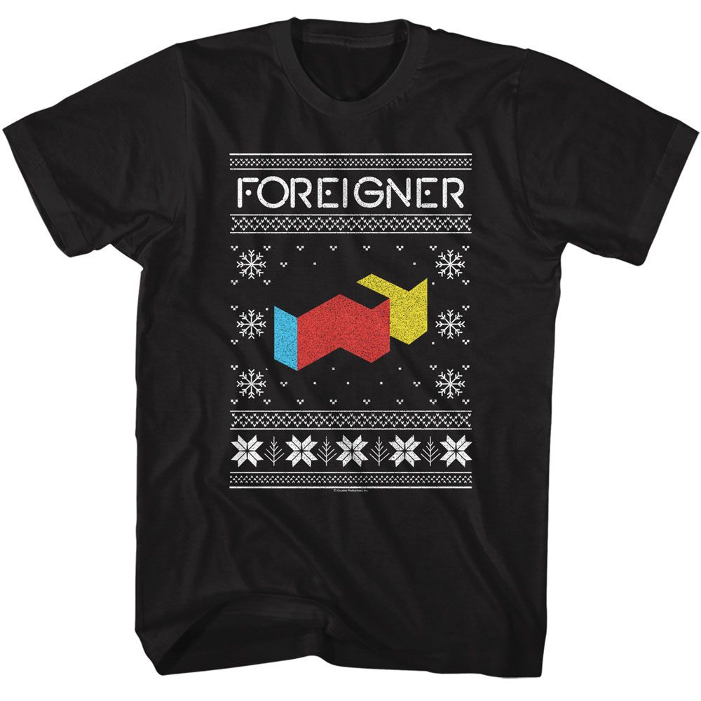 Black Foreigner t-shirt featuring Foreigner F Logo Christmas Sweater design