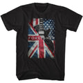 Black Foreigner t-shirt featuring Foreigner Flags And Guitar design