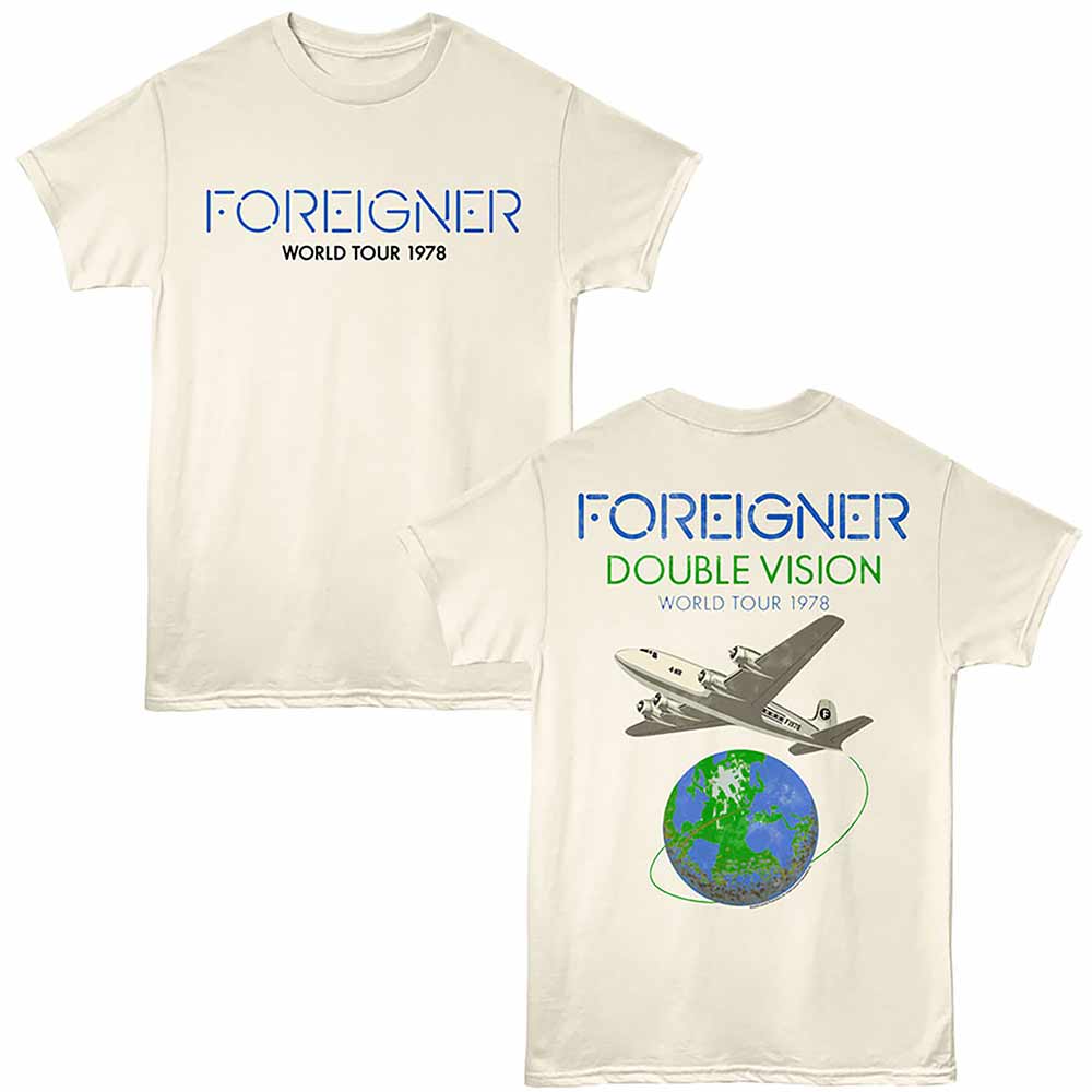 Natural Foreigner t-shirt featuring a Double Vision World Tour 1978 design