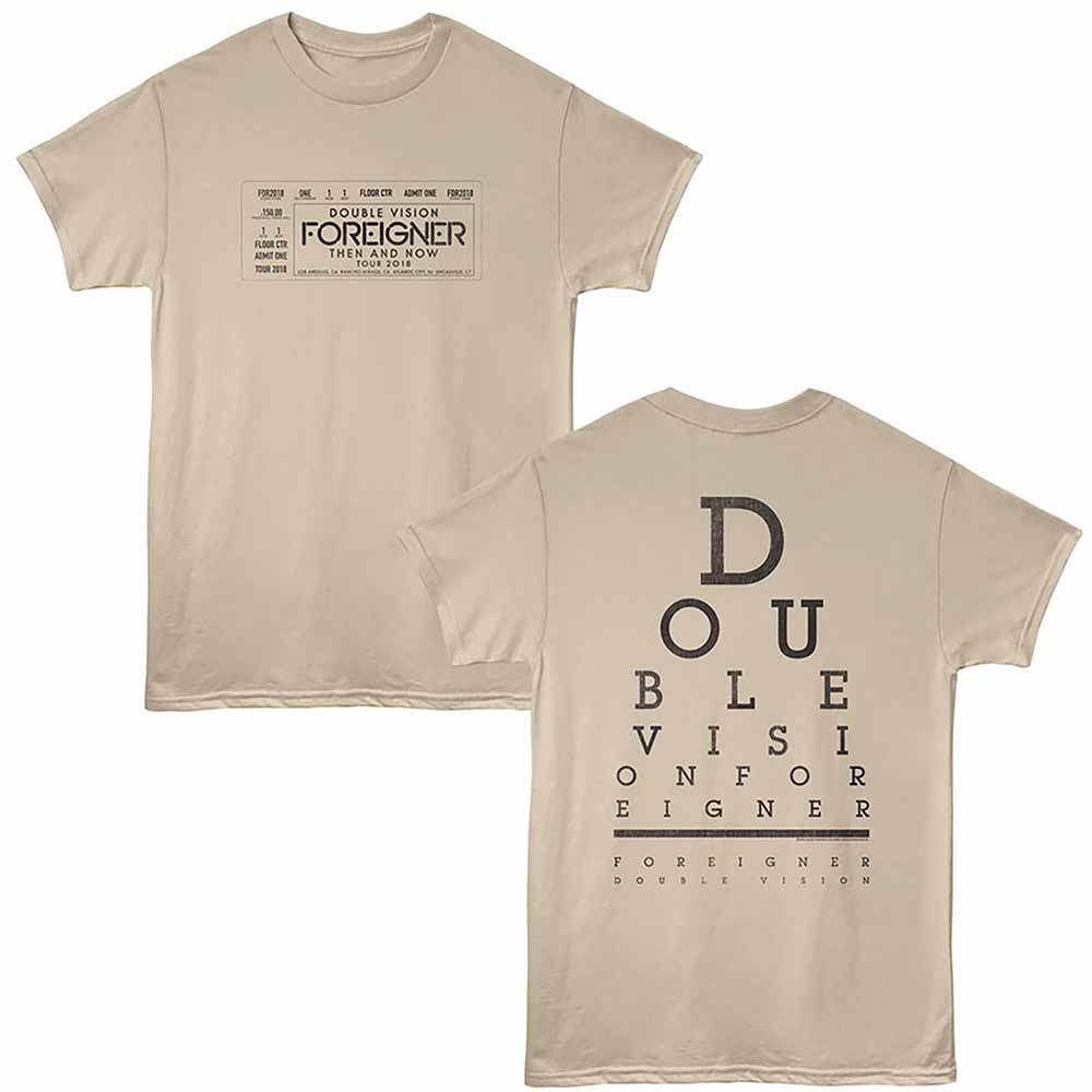 Sand Foreigner t-shirt featuring a Double Vision Eye Chart design