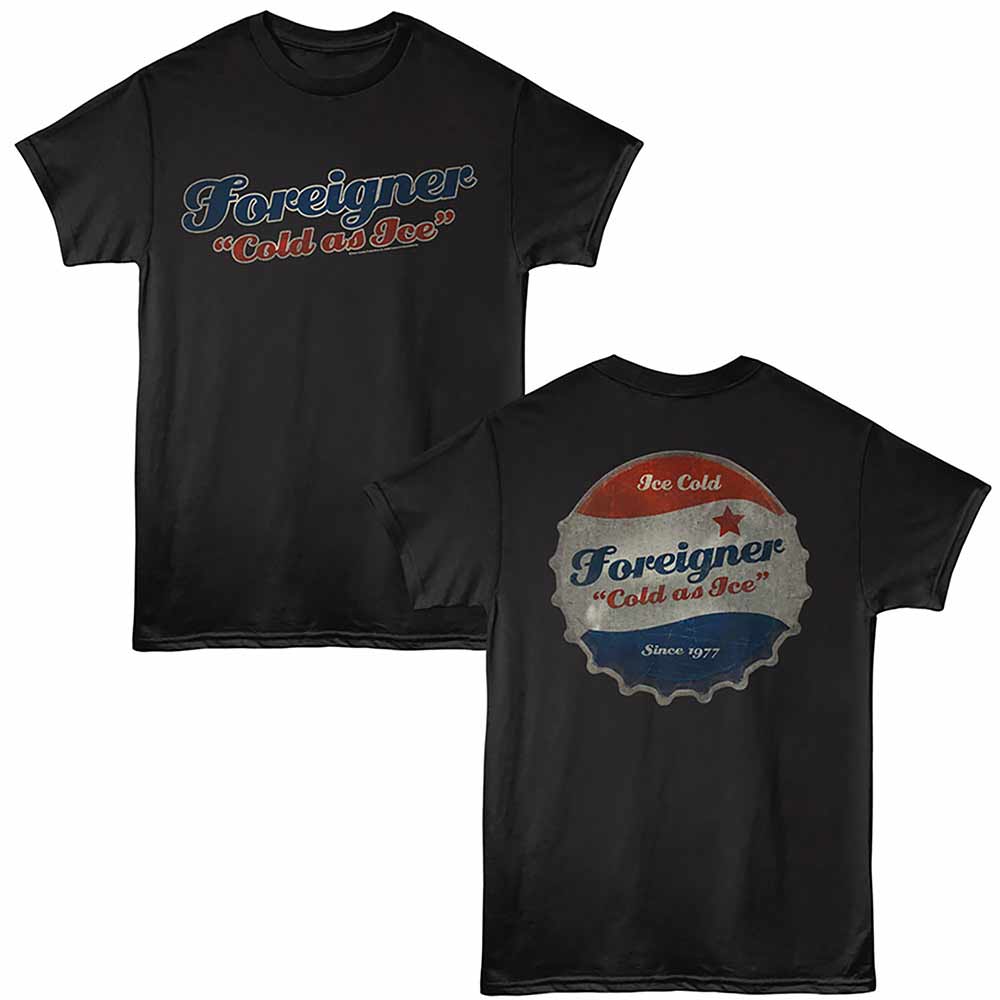 Black Foreigner t-shirt featuring a Cold as Ice design