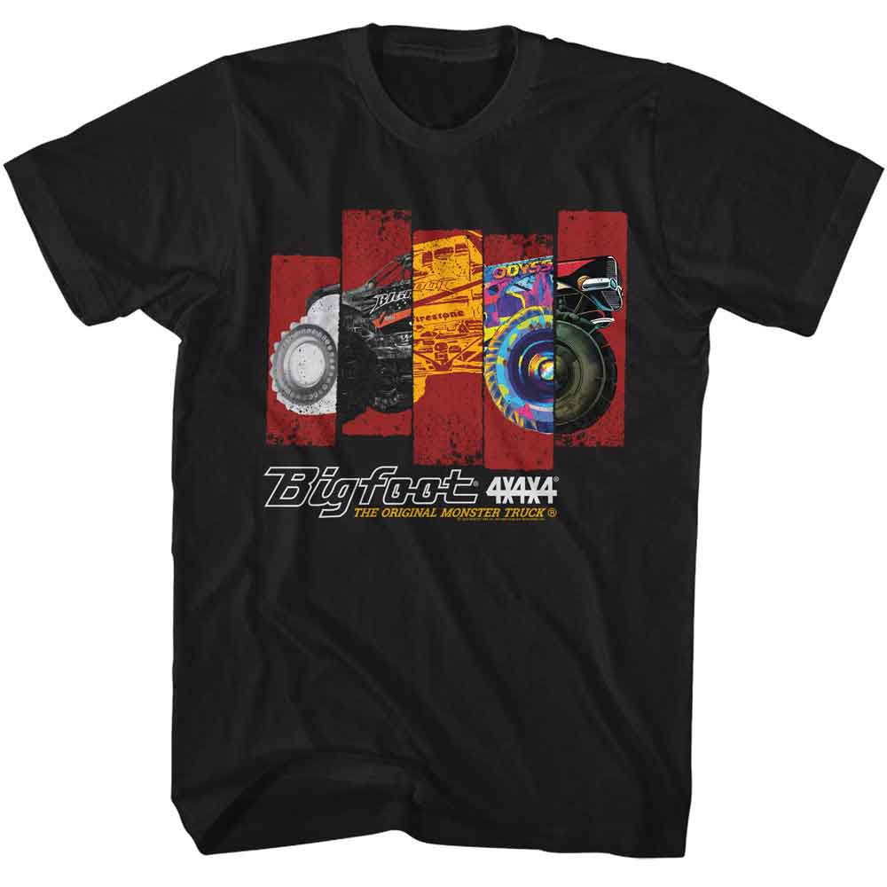 Black Bigfoot t-shirt featuring Bigfoot Different Truck Rectangles design
