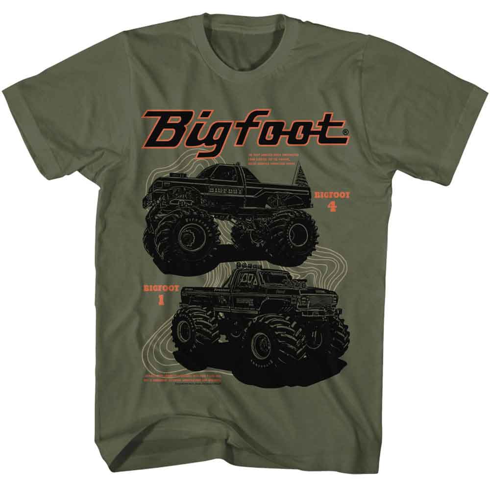 Military green Bigfoot t-shirt featuring Bigfoot 1 And 4 design