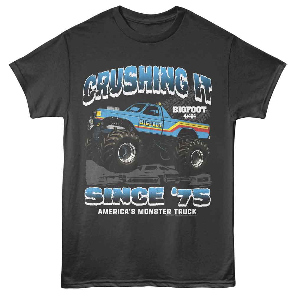 Smoke gray Bigfoot t-shirt featuring Bigfoot Crushing It 75 design