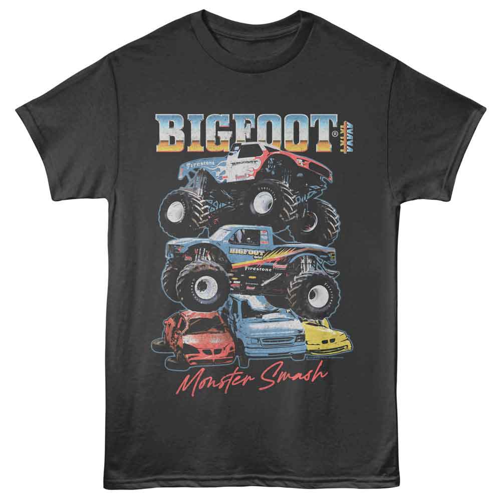 Smoke gray Bigfoot t-shirt featuring Bigfoot Truck Stack design